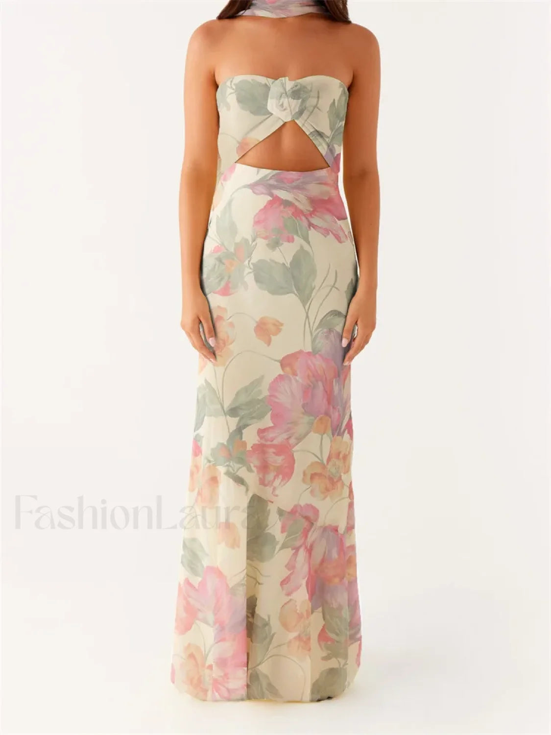 3D Flower Patchwork Tube Maxi Dress Secondary image