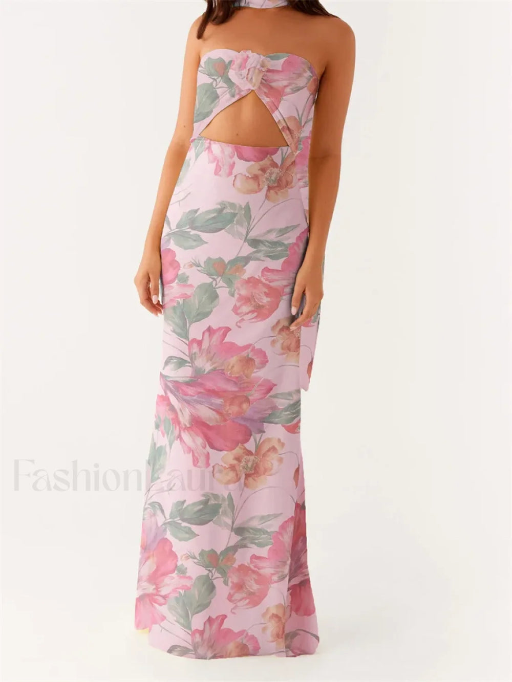 3D Flower Patchwork Tube Maxi Dress pink4 / S