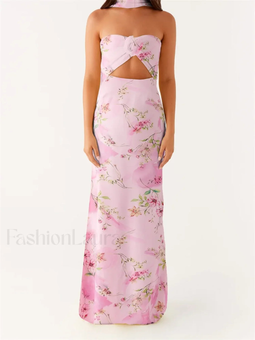 3D Flower Patchwork Tube Maxi Dress pink5 / S