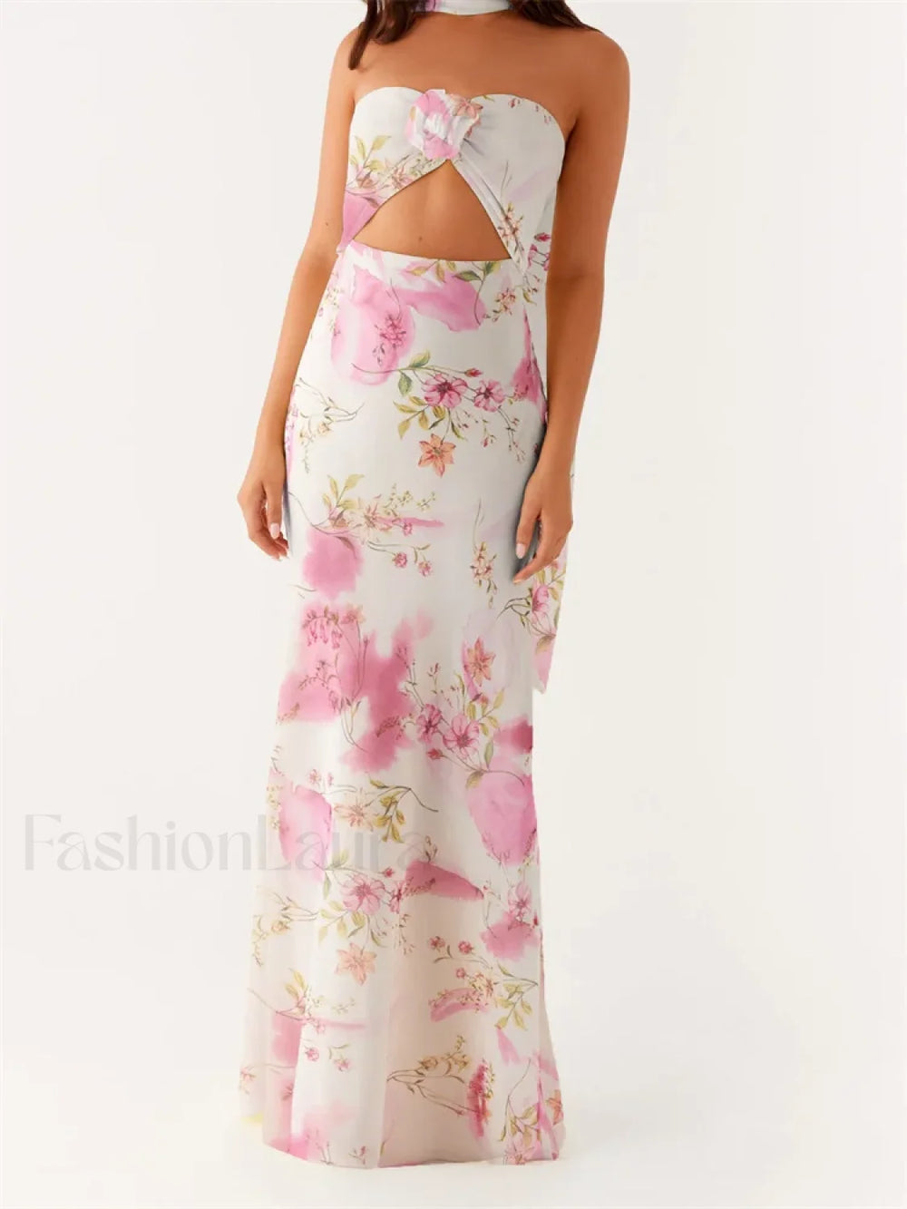 3D Flower Patchwork Tube Maxi Dress pink6 / S