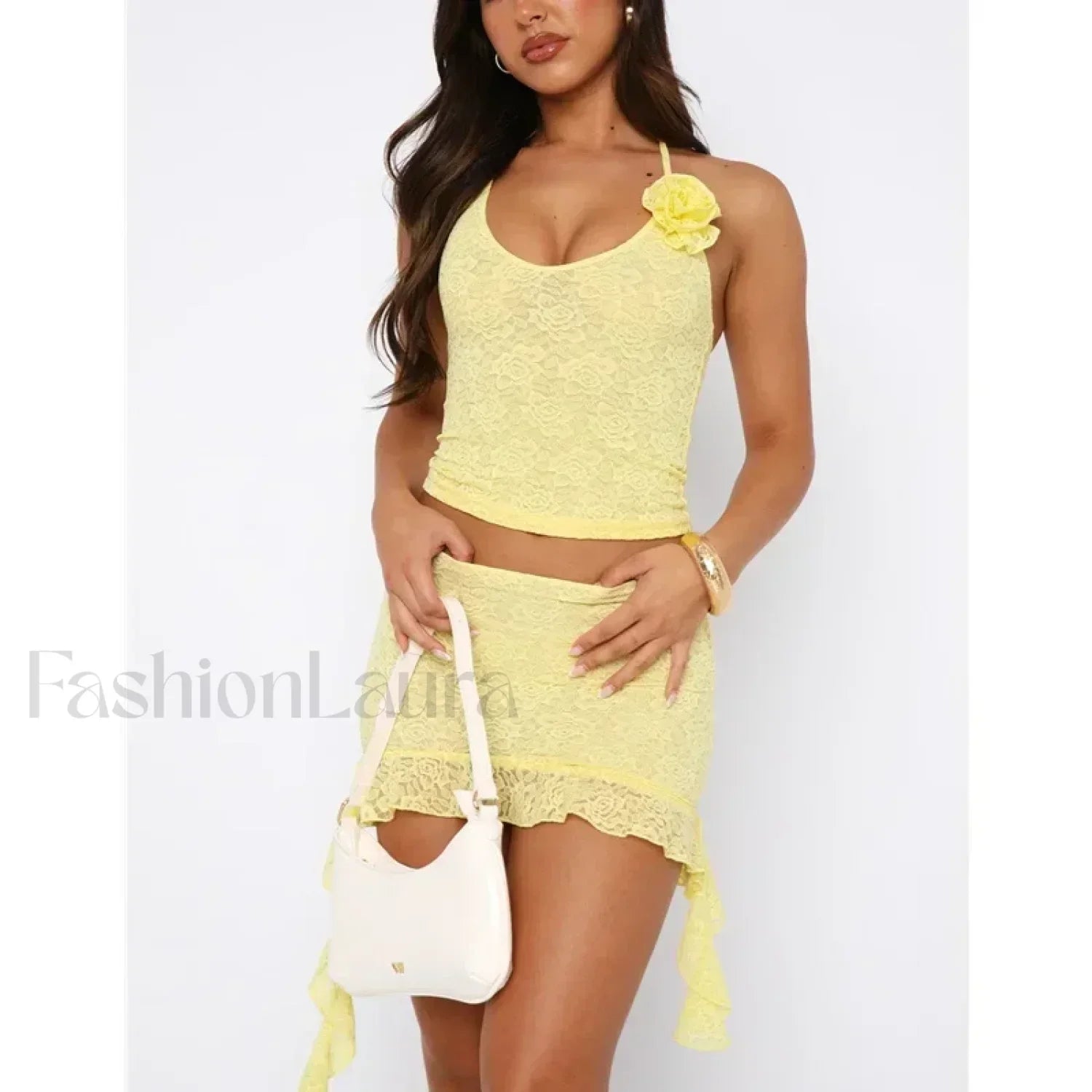 3D Flower Ruffle Mini Skirt Two Piece Set Main image