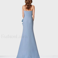 3D Flowers Blue Mermaid Maxi Dress