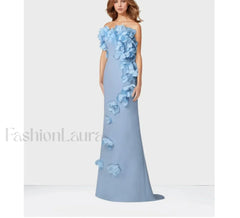 3D Flowers Blue Mermaid Maxi Dress blue / 2