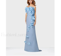 3D Flowers Blue Mermaid Maxi Dress blue / 2