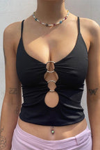 Front Cutout Slim Fit Halter Crop Tank Top