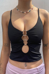 Front Cutout Slim Fit Halter Crop Tank Top