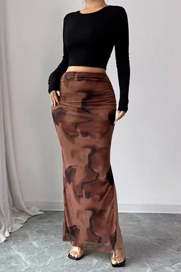 Mesh High Waist Split Casual Skirt Main image