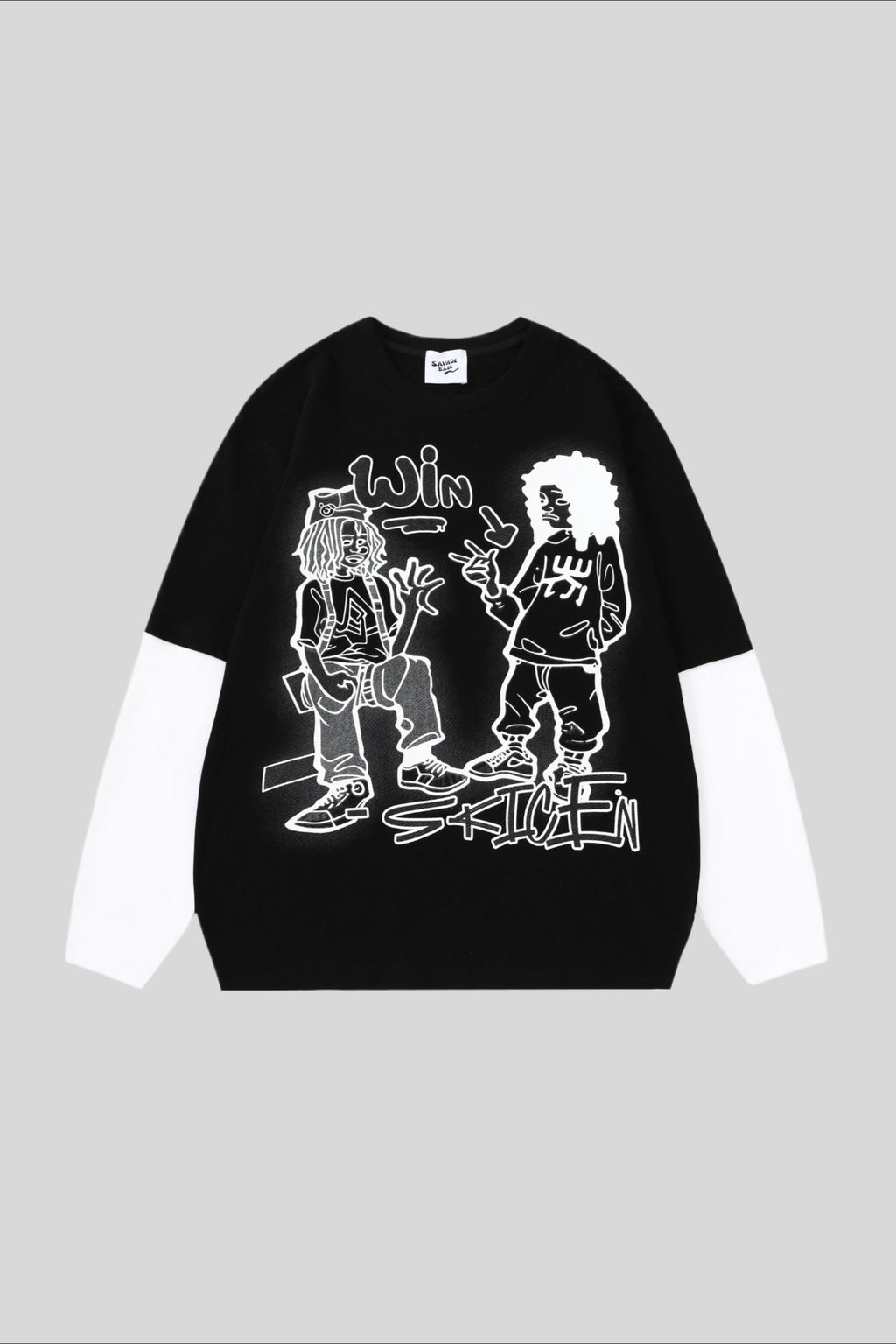 Cartoon Graphic Contrast Layered Long Sleeve Tee
