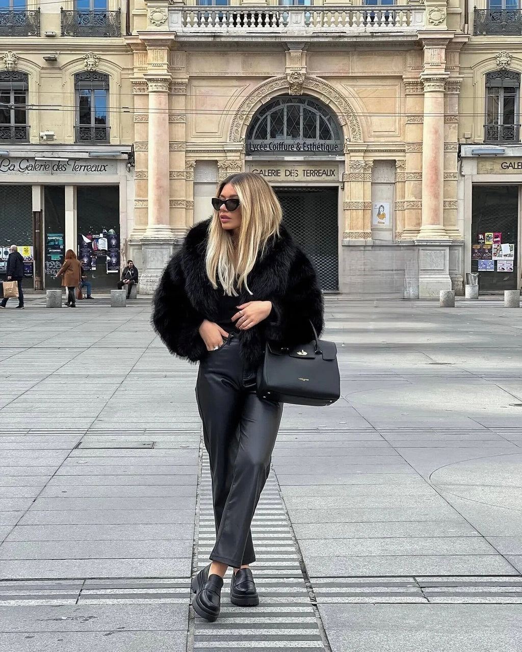Solid Faux Graceful Fur Collar Jacket Women Faux Fur Coats