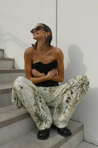 Washed Leopard Print Wide Leg Jeans