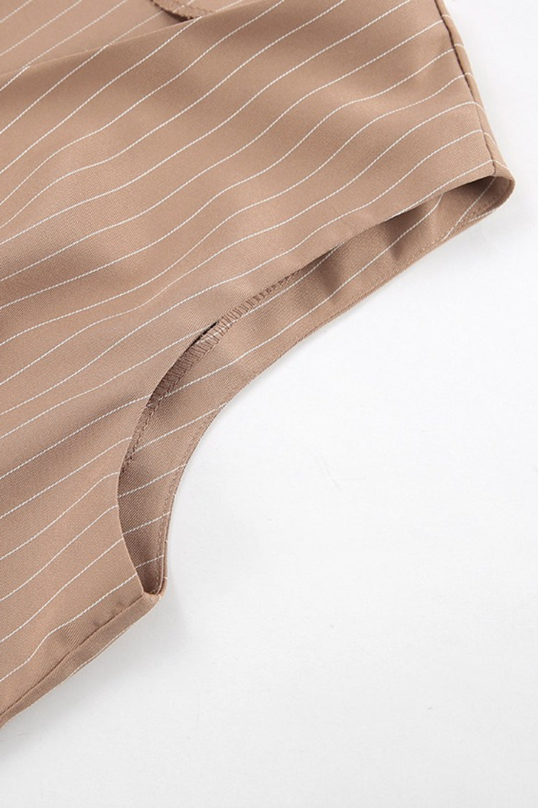 Brown Striped Two Piece Vest Pants Set