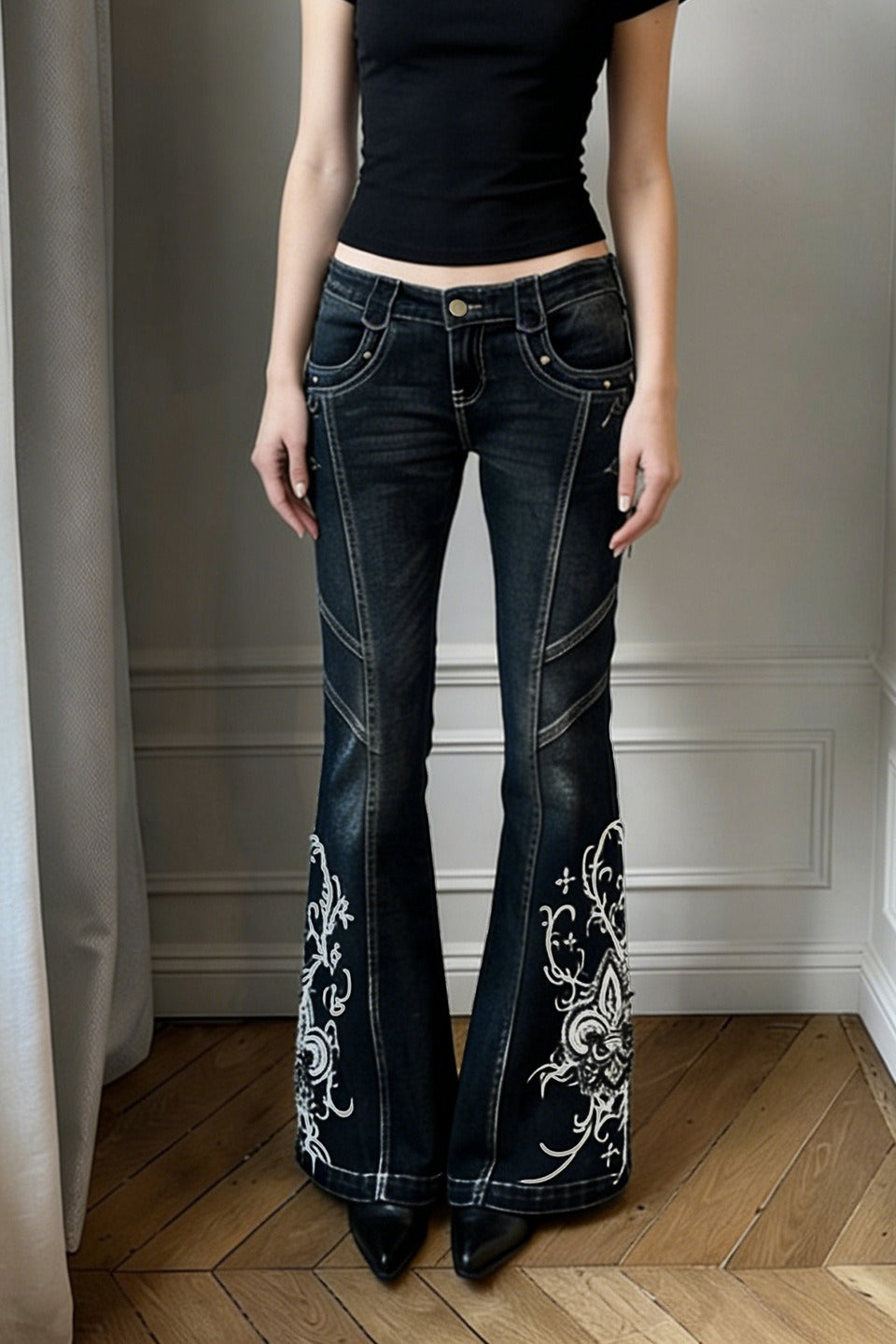 Y2K Graphic Print Slim Flare Leg Jeans Secondary image