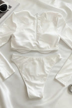 White Underwire Long Sleeve Two Piece Swim Set
