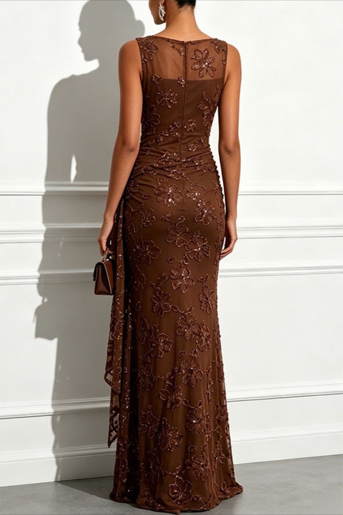 Sequin Jacquard Mesh Column Formal Dress