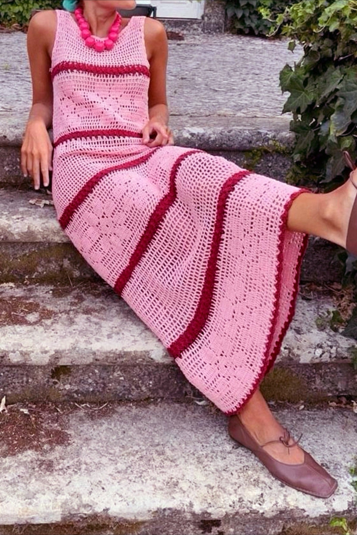 Hollow Knit Contrast Tank Sweater Dress Main image