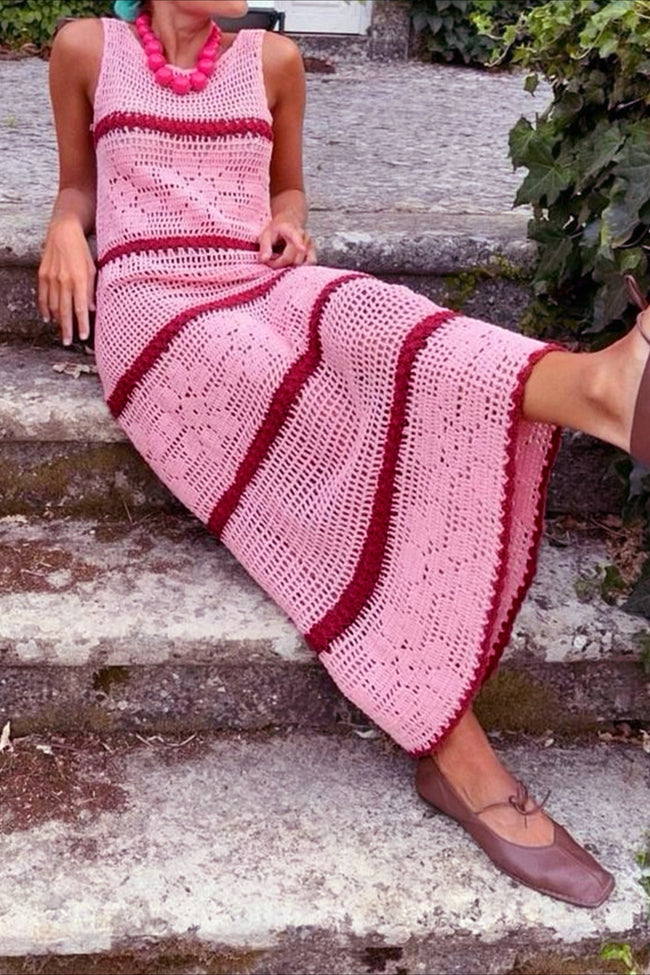 Hollow Knit Contrast Tank Sweater Dress Main image