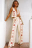 Contrast Embroidered Vest Top Boho Pants Set