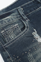Rhinestone Distressed Denim Mini Shorts