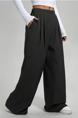 Mid Rise Pleated Fluid Wide Leg Pants