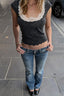 Solid U Neck Lace Trim Slim Fit Tee