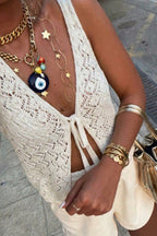 Cutout Knit V Neck Tie Front Casual Tank Top