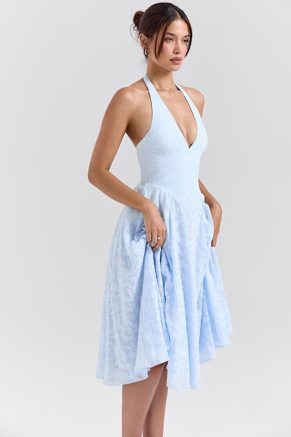 Romantic Blue Halter Jacquard Party Dress S / Blue Main image