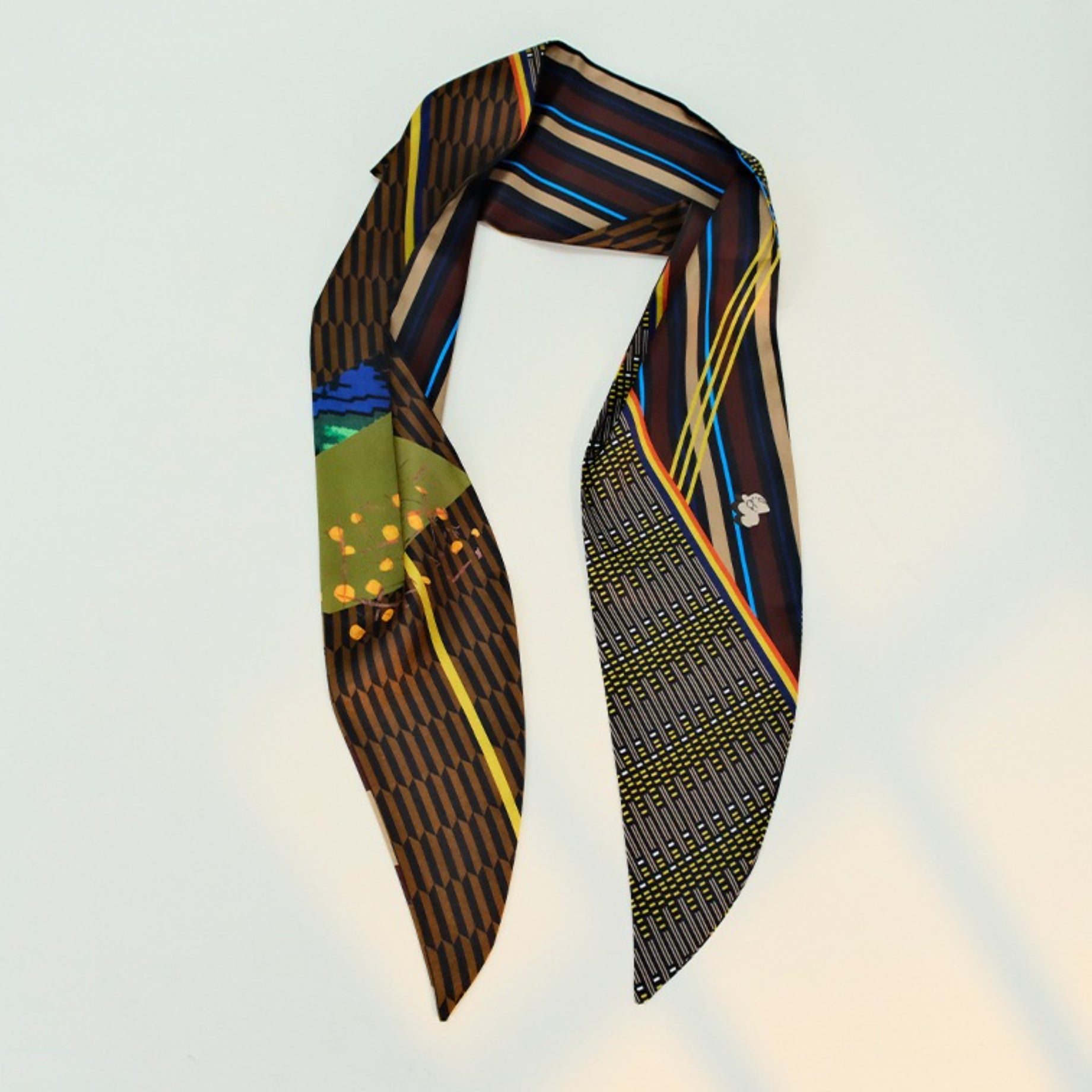 Brown Abstract Print Slanted Edge Long Neck Scarf Secondary image