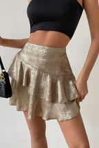 Double Layer Metallic Hem Asymmetrical Skirt