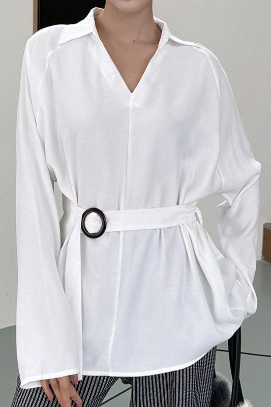 Waist Defining Plunge Neck Blouse Main image