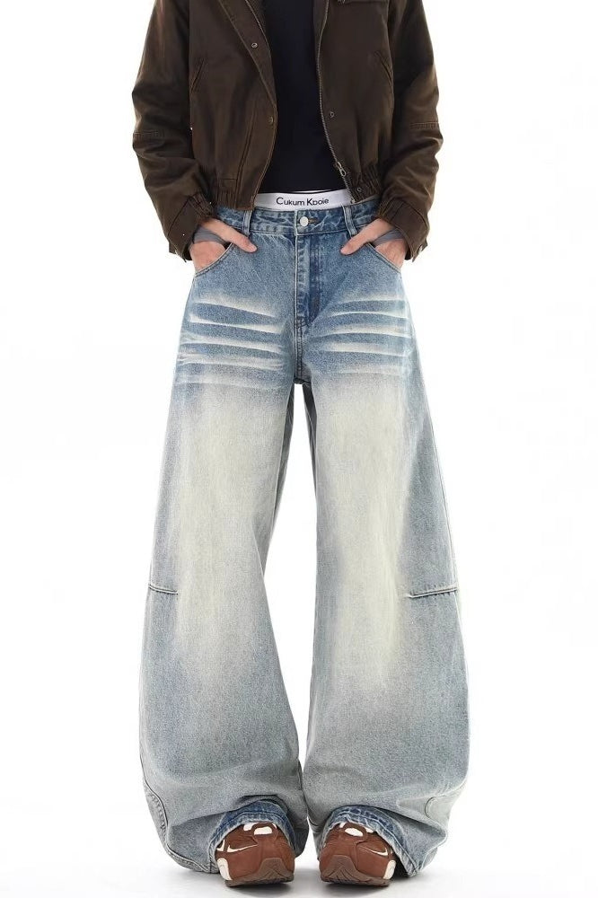 Striped Side Panel Wide Leg Jeans