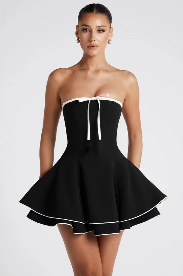 Contrast Bustier Lace-up Back Cocktail Dress Secondary image