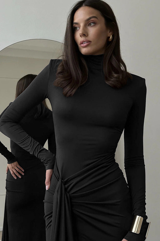 High Slit Tie Front Bodycon Dress