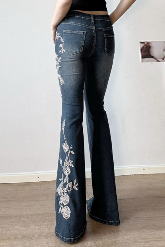 Rose Embroidered Low Rise Flare Leg Jeans Secondary image