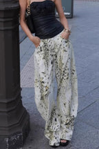 Washed Leopard Print Wide Leg Jeans