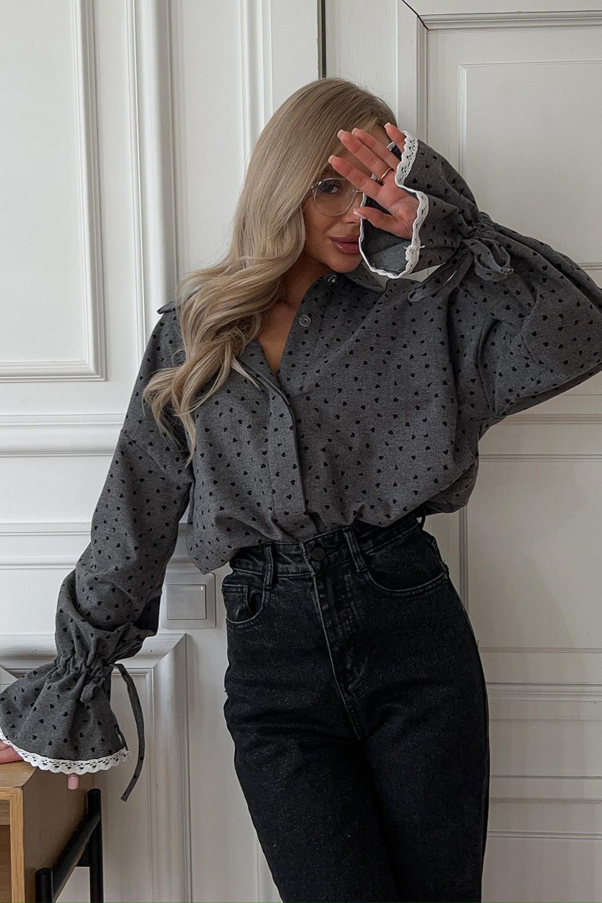 Lace Cuff Polka Dot Collar Blouse Secondary image