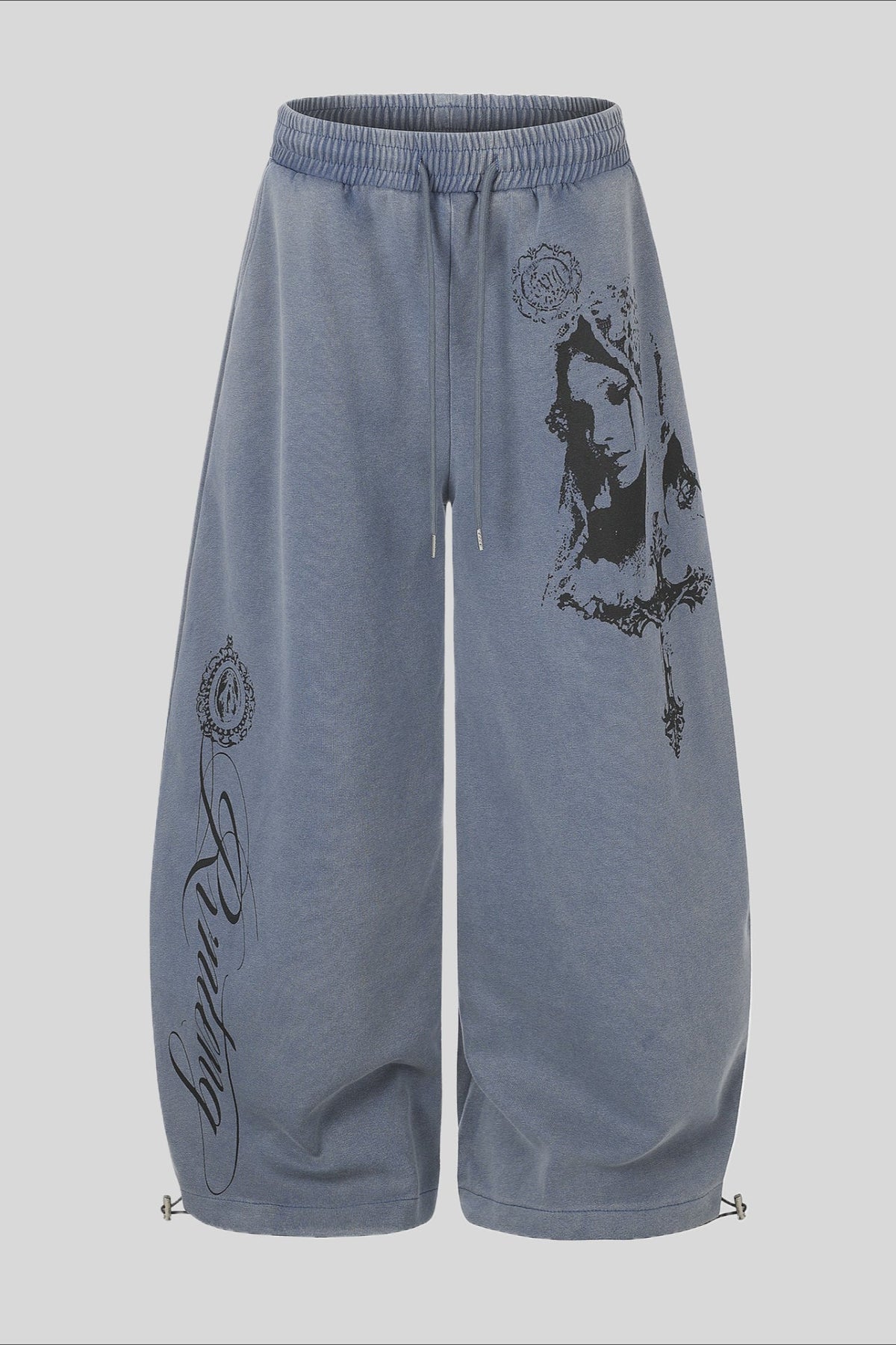 Washed Graffiti Print Wide Leg Sweatpants