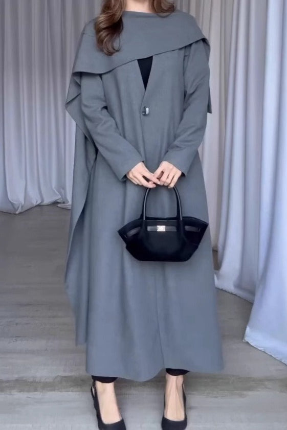 Cape Sleeve Solid Color Long Overcoat Main image