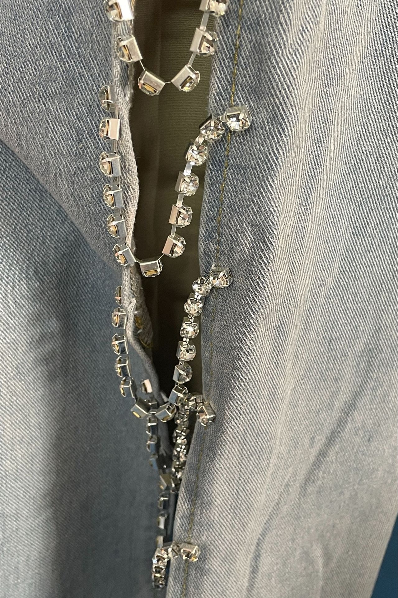 Rhinestone Cutout Wide Leg Jeans