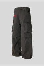 Red Embroidered Wide Leg Cargo Pants
