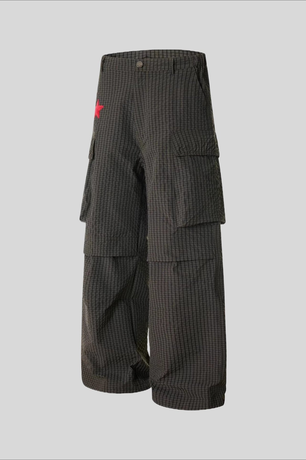 Red Embroidered Wide Leg Cargo Pants