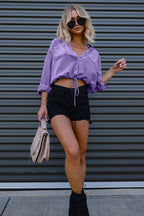Denim Drawstring Hem Relaxed Blouse