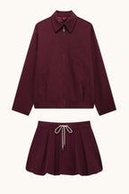 Cargo Style Zipper Crop Top Bubble Mini Skirt Set