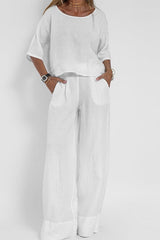 Plus Size Casual Solid Color Linen Pants Set