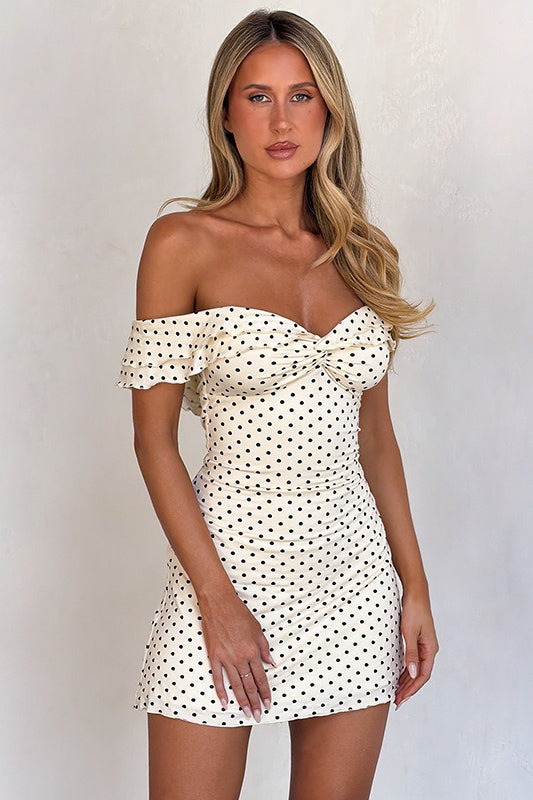 Off Shoulder Polka Dot Twist Bodycon Mini Dress Main image