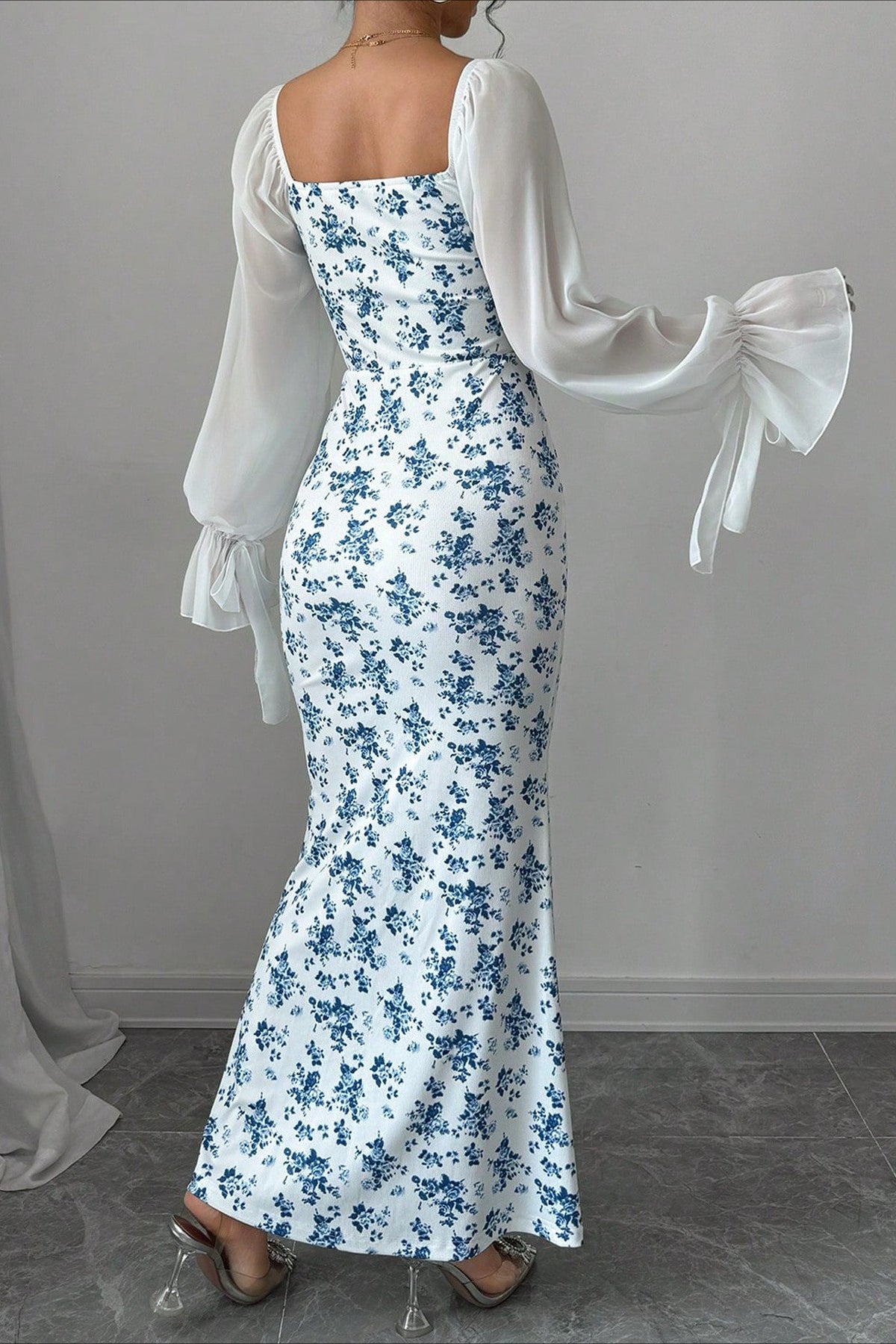 Chiffon Knit Patchwork V Neck Bodycon Floral Dress Secondary image
