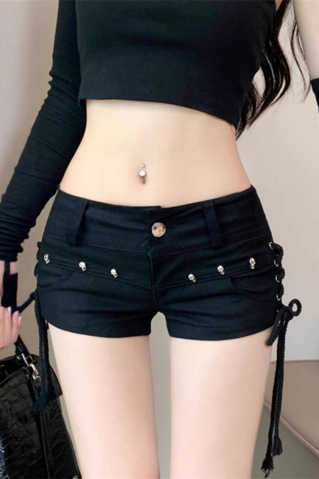 Studded Low Rise Slim Fit Denim Casual Shorts Main image