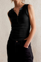 Ribbed Button Sleeveless Bodycon Tank Top