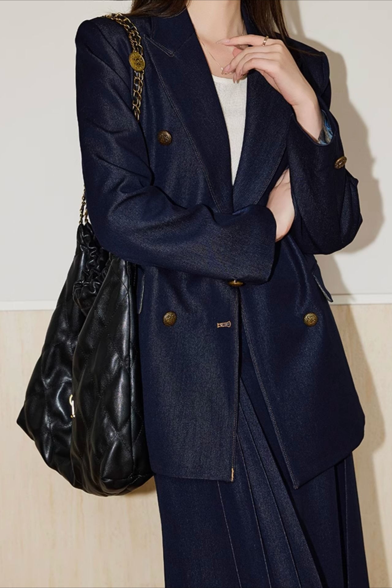 Textured Double Breasted Two Piece Blazer Skirt Set Secondary image