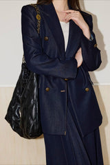 Textured Double Breasted Two Piece Blazer Skirt Set