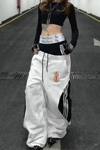 Contrast Double Waist Stripe Wide Leg Sweatpants